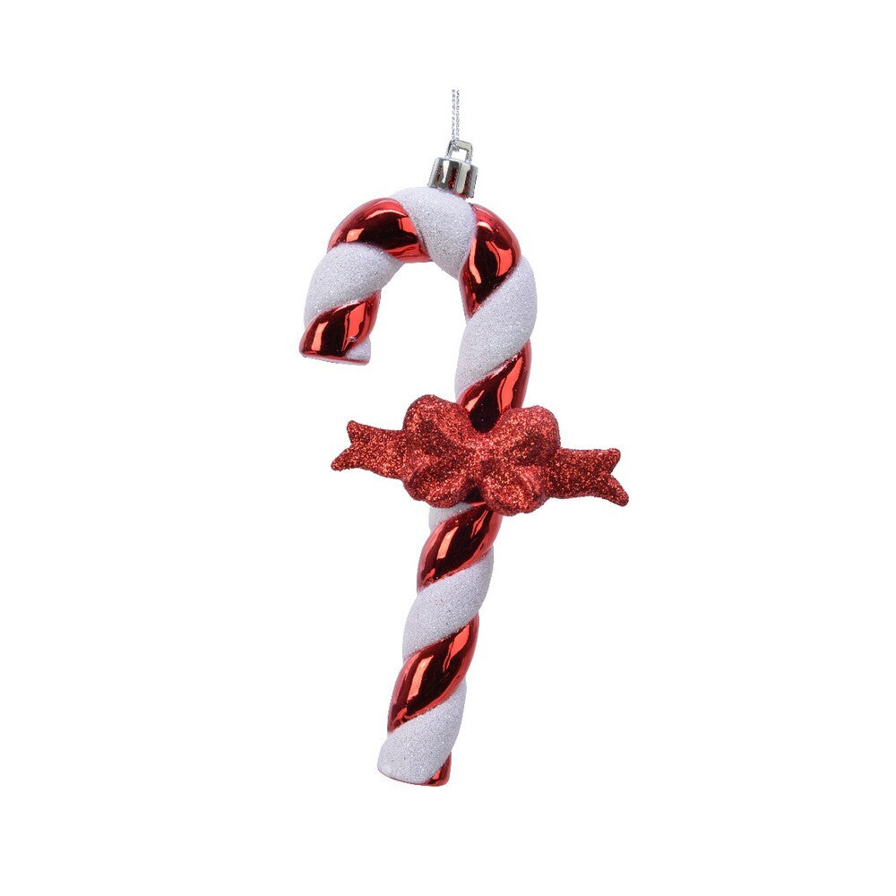 Kaemingk Red & White Christmas Candy Stick Plastic Shiny Glitter Ornament for Indoor & Outdoor Holiday Decoration– 13.5cm