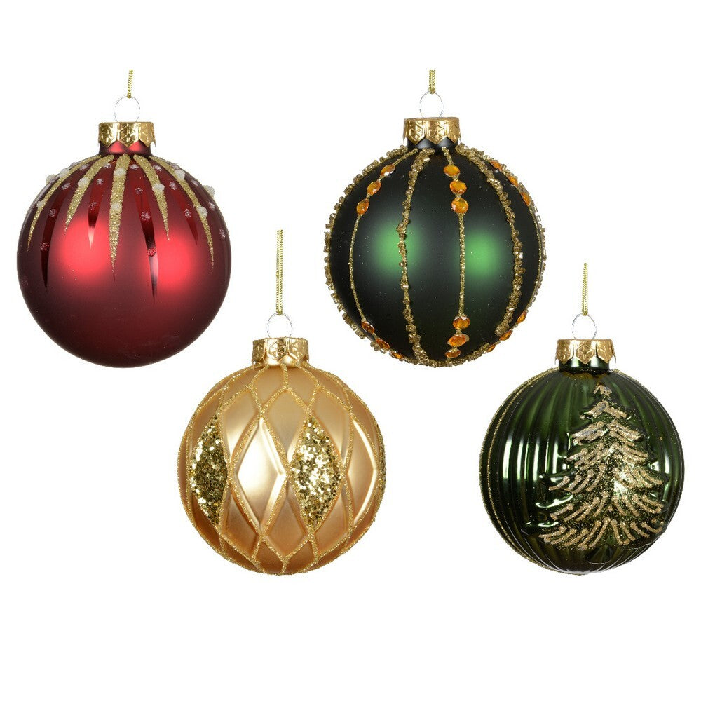 Kaemingk Glass Christmas Bauble Matte, Shiny & Glitter Finish for Indoor & Outdoor Tree Decoration– 8cm, 1-Piece Assorted