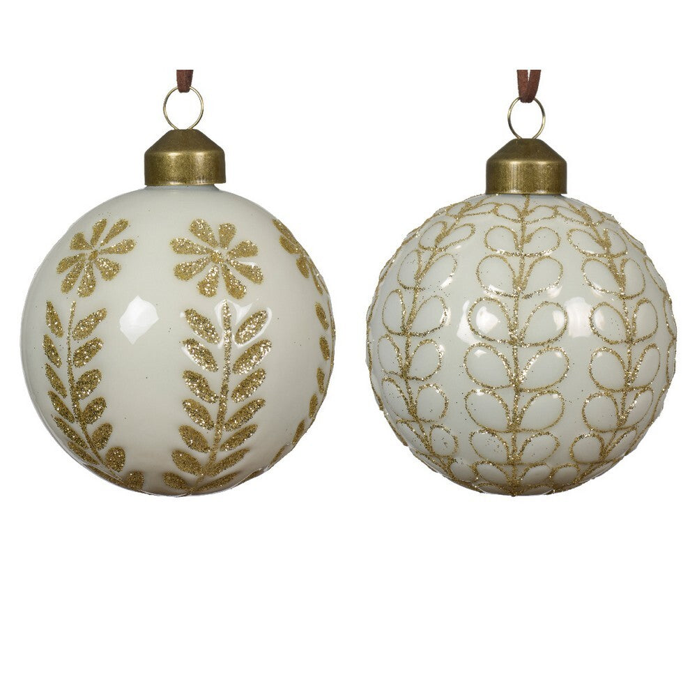 Kaemingk Wool White Glass Christmas Bauble Opaque Ornament with Gold Decoration for Indoor & Outdoor Tree Decoration – 8cm, 1-Piece Assorted