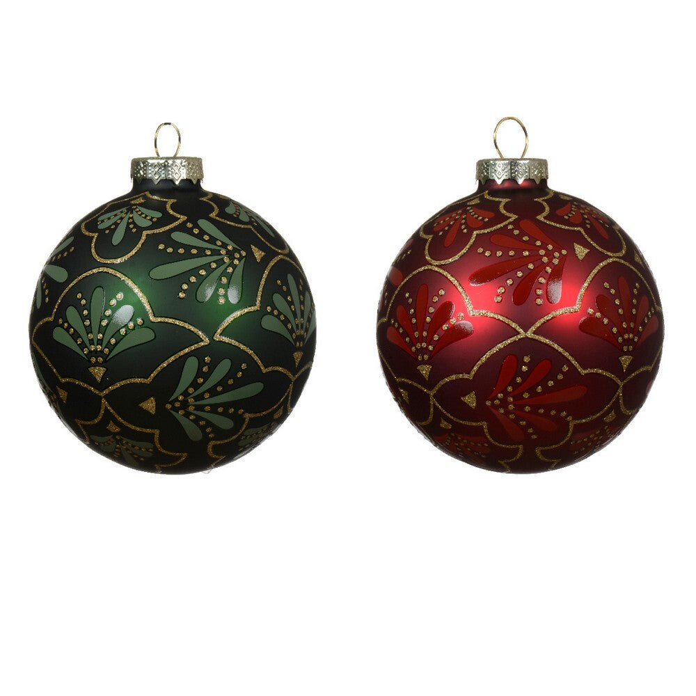 Kaemingk Glass Christmas Bauble Silver Inside Ornament with Flower Design for Indoor & Outdoor Tree Decoration– 8cm, 1-Piece Assorted