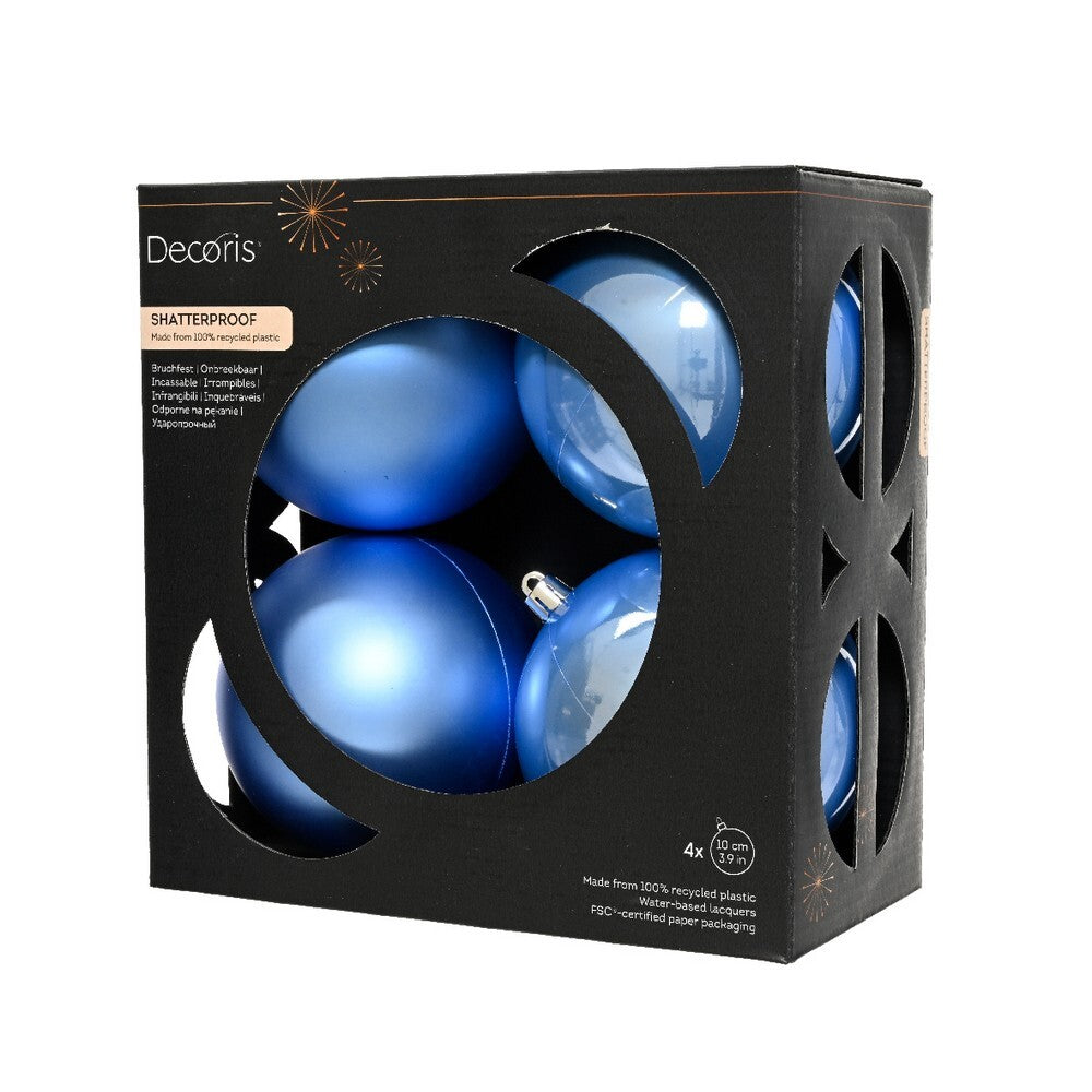 Kaemingk Sky Blue Christmas Baubles Polystyrene Ornaments in Shiny & Matte Finish for Indoor & Outdoor Tree Decoration, 4-Piece Set – 14cm