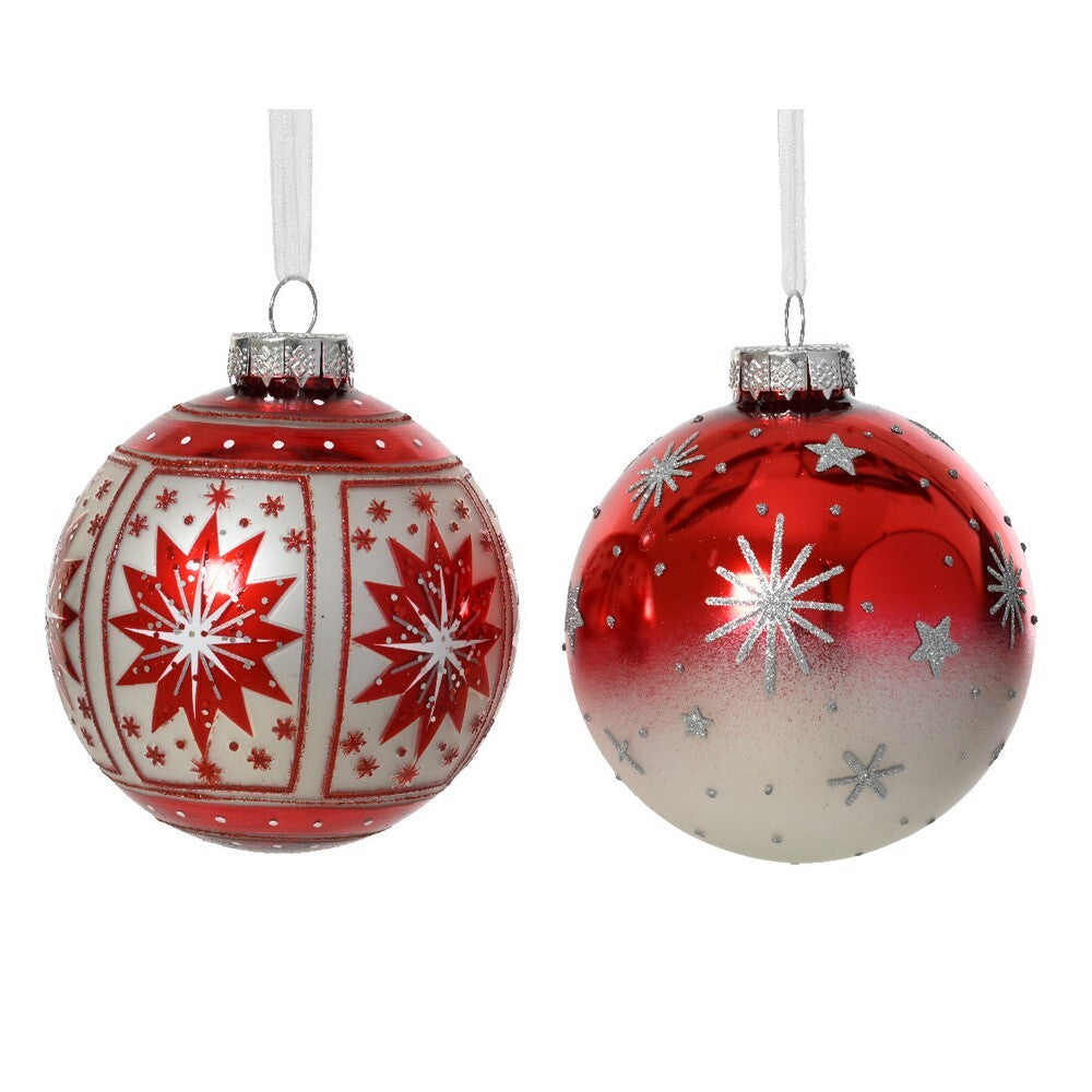 Kaemingk Glass Christmas Bauble Silver Inside Ornament with Star Design for Indoor & Outdoor Tree Decoration– 8cm, 1-Piece Assorted