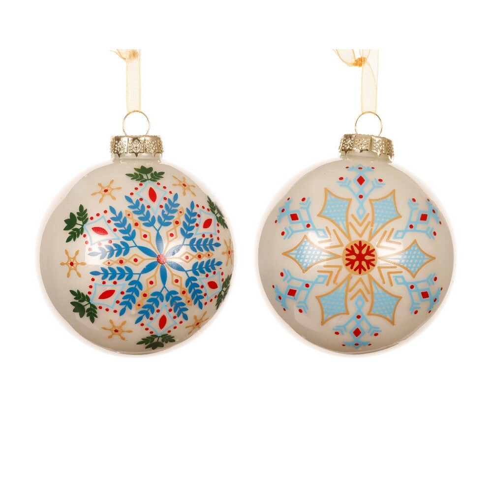 Kaemingk Wool White Glass Christmas Bauble Ornament for Indoor & Outdoor Tree Decoration– 8cm, 1-Piece Assorted