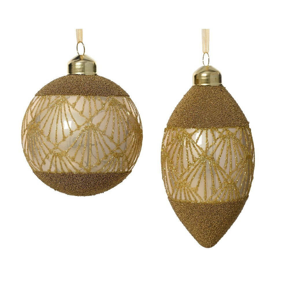 Kaemingk Pearl Glass Christmas Bauble Enamel Ornament with Glitter & Beads for Indoor & Outdoor Tree Decoration- 8cm, 1-Piece Assorted