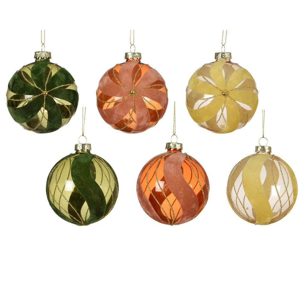 Kaemingk Glass Christmas Bauble Transparent Ornament with Flock Finish for Indoor & Outdoor  – 8cm, 1-Piece Assorted