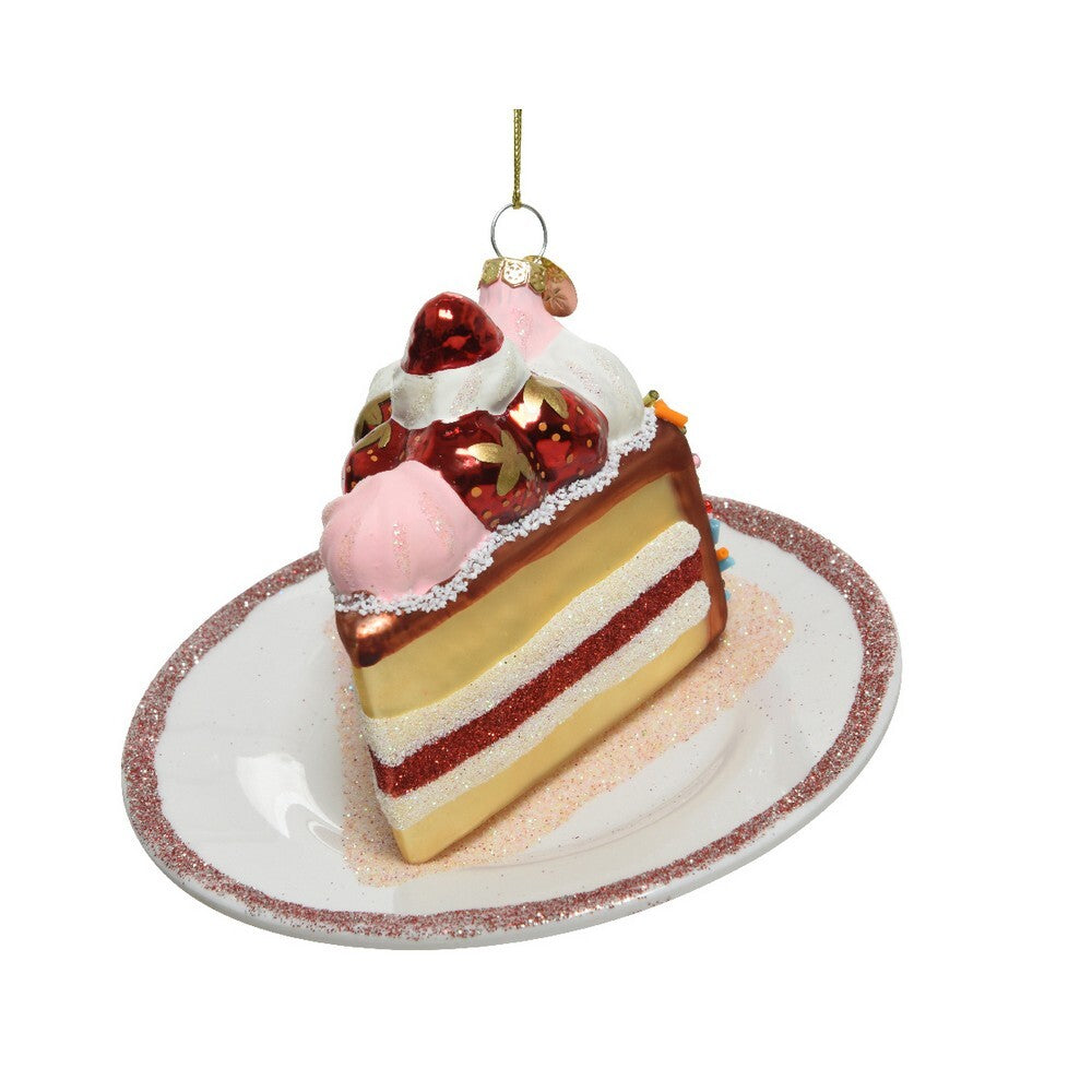 Kaemingk Glass Christmas Cake Ornament  Glitter Finish Holiday Decoration for Indoor & Outdoor Tree Decoration