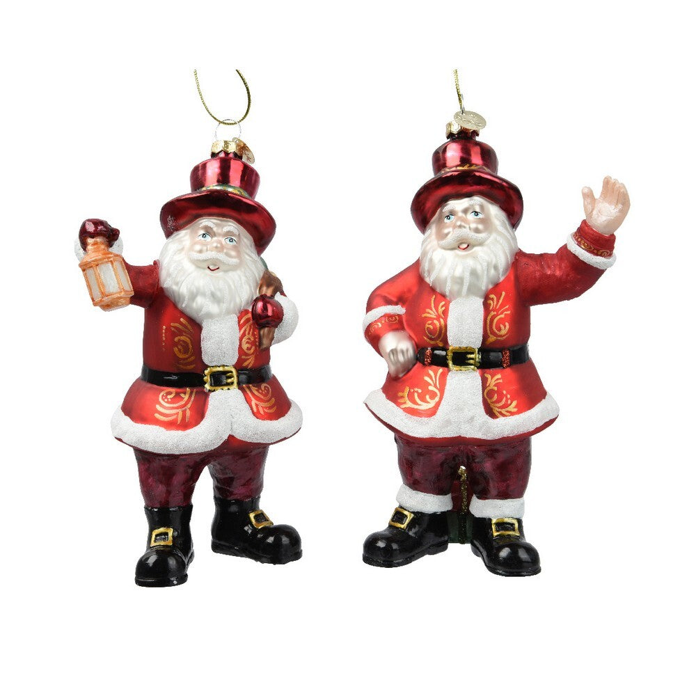 Kaemingk Glass Santa Christmas Ornament Holiday Decoration for Indoor & Outdoor Tree Décor– 15.2cm, 1-Piece Assorted