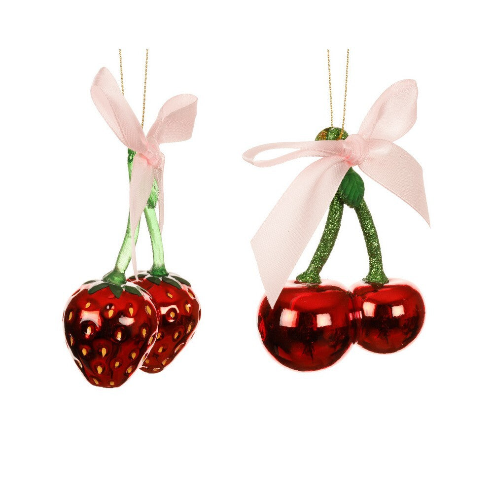 Kaemingk Glass Cherry Christmas Ornament Ornament with Bow for Indoor & Outdoor Tree Decoration, 1-Piece Assorted