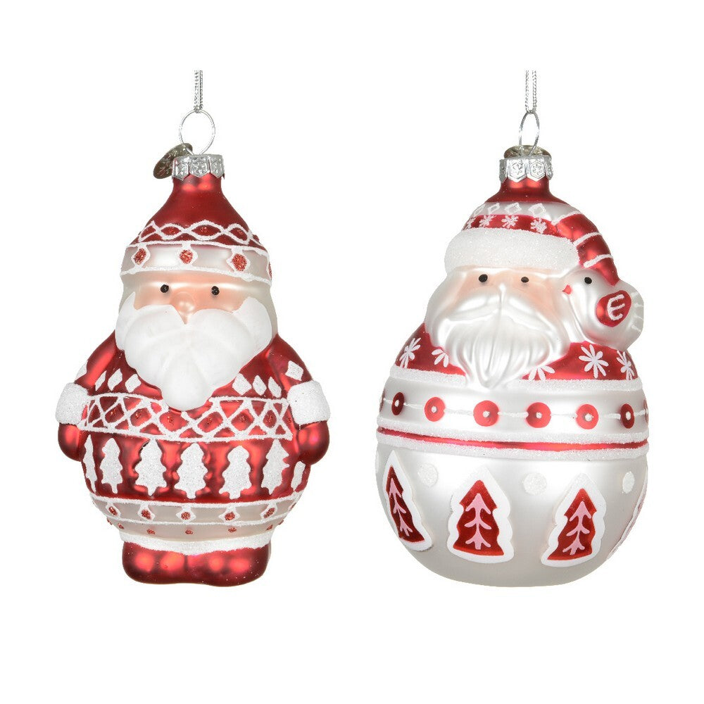 Kaemingk Glass Santa Christmas Ornament with Snow Finish for Indoor & Outdoor Tree Decoration– 10.4cm, 1-Piece Assorted