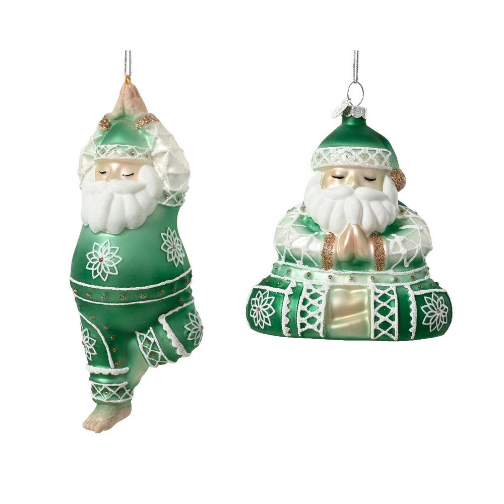 Kaemingk Glass Santa Christmas Ornament with Snow Finish for Indoor & Outdoor Tree Decoration– 16.7cm, 1-Piece Assorted