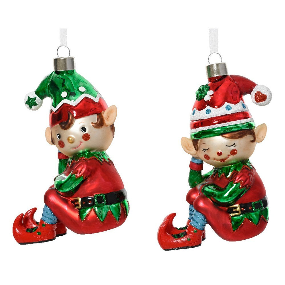Kaemingk Glass Elf Christmas Ornament  Shiny & Matte Finish with Hat for Indoor & Outdoor Tree Decoration, 1-Piece Assorted