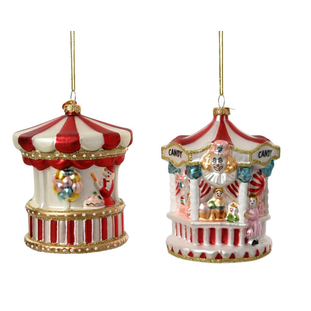 Kaemingk Glass Tent Christmas Ornament with Stripes for Indoor & Outdoor Tree Decoration– 12cm, 1-Piece Assorted