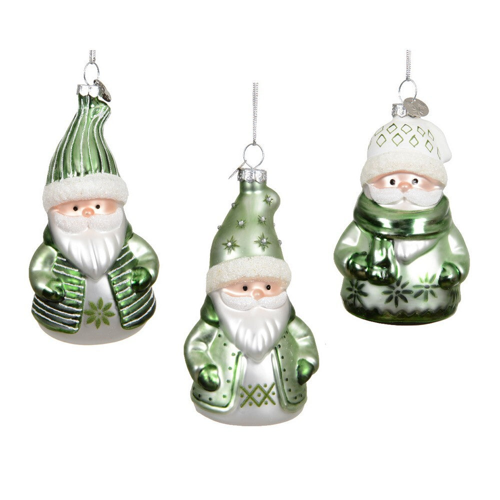 Kaemingk Glass Santa Christmas Ornament Matcha Green for Indoor & Outdoor Tree Decoration– 11cm, 1-Piece Assorted