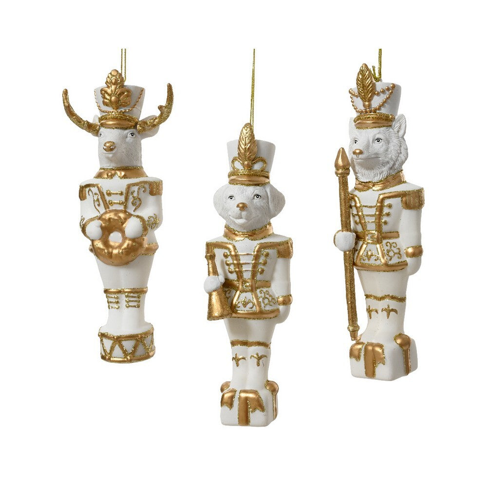 Kaemingk Glass Nutcracker Christmas Ornament  White & Gold with Gold Finish for Indoor & Outdoor Tree Decoration– 18cm, 1-Piece Assorted