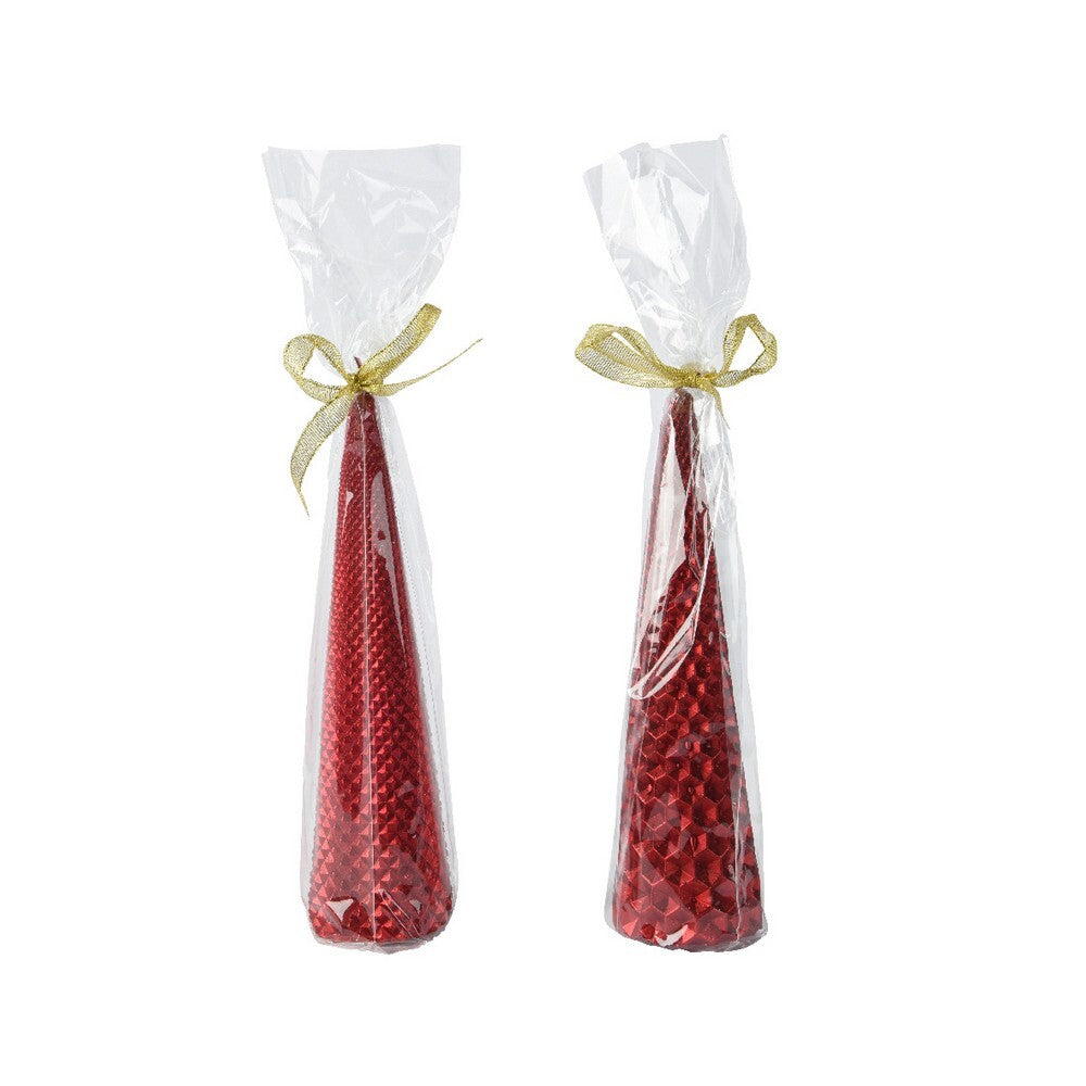 Kaemingk Metallic Red Paraffin Cone Candle  for Christmas Table & Holiday Indoor Decoration– 20cm, 1-Piece Assorted