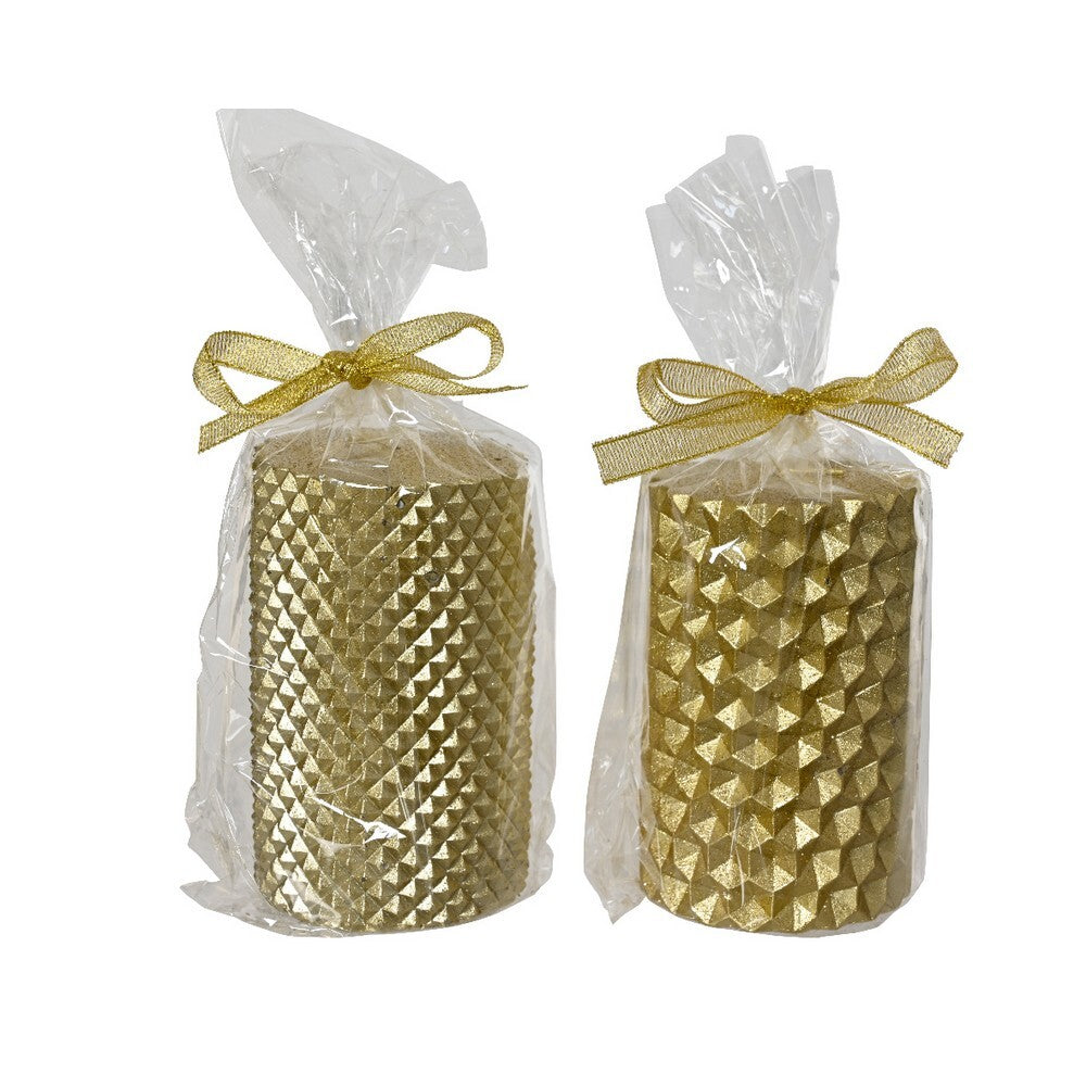 Kaemingk Metallic Gold Paraffin Pillar Candle for Christmas Table & Holiday Decoration, Indoor Décor – 10cm, 1-Piece Assorted