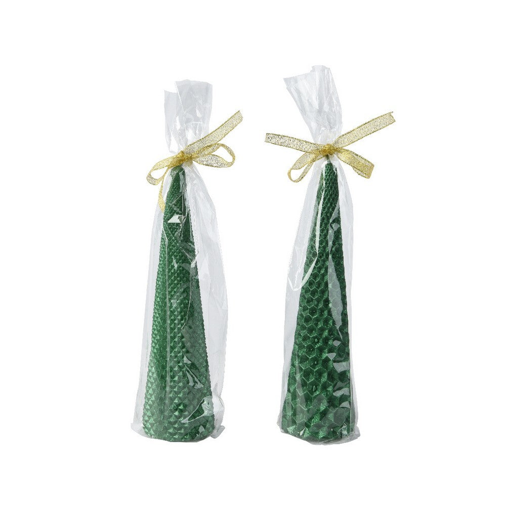 Kaemingk Metallic Pine Green Paraffin Cone Candle for Christmas Table & Holiday Decoration, Indoor Décor – 20cm, 1-Piece Assorted