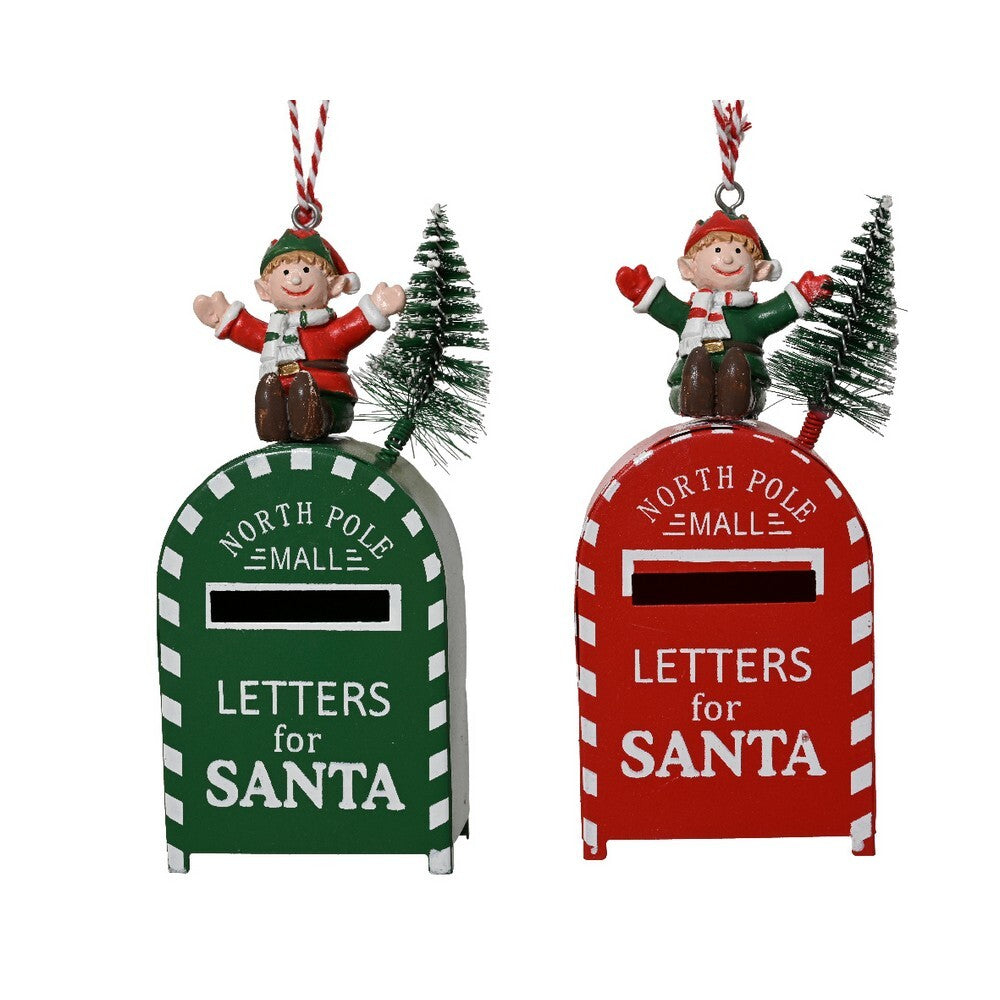 Kaemingk Christmas Mailbox Ornament  Iron & Plastic with Elf & Tree for Indoor & Outdoor Holiday Decoration– 10cm, 1-Piece Assorted