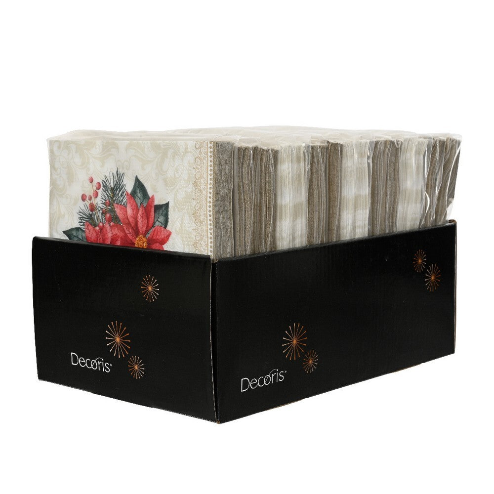 Kaemingk Paper Napkins with Poinsettia Print for Christmas Table & Holiday Party Decoration– 1 Pack