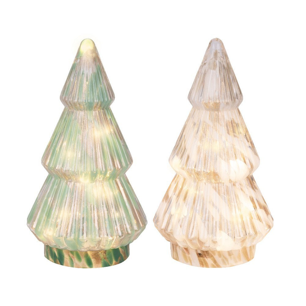 Kaemingk Assorted Glass Christmas Tree with Micro LED Lights Steady Glow, Indoor Decoration– 25.4cm