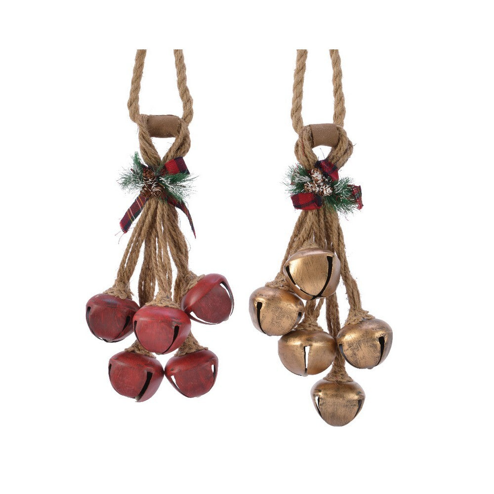 Kaemingk Iron Bell Bundle with Check Bow Christmas Hanging Ornament for Holiday Home & Tree Decoration– 29cm
