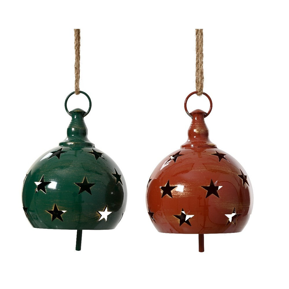 Kaemingk Green & Red Iron Christmas Bell  with Star Cut & Powder Coating Tree Decoration for Indoor & Outdoor Use– 16cm, 1-Piece Assorted