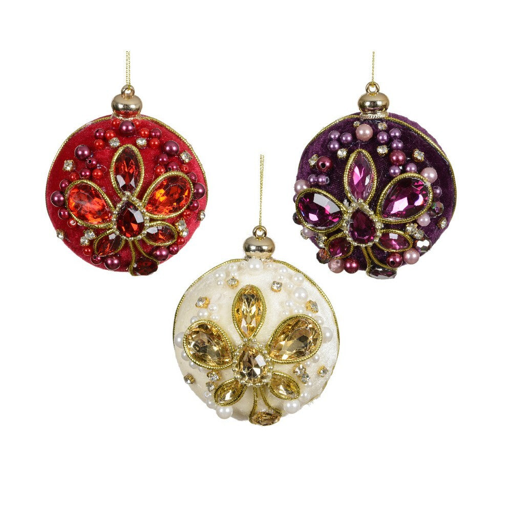 Kaemingk Polyester Velvet Christmas Bauble with Strass Stones Ornament for Holiday Tree Decoration– 8cm,  1Piece Assorted
