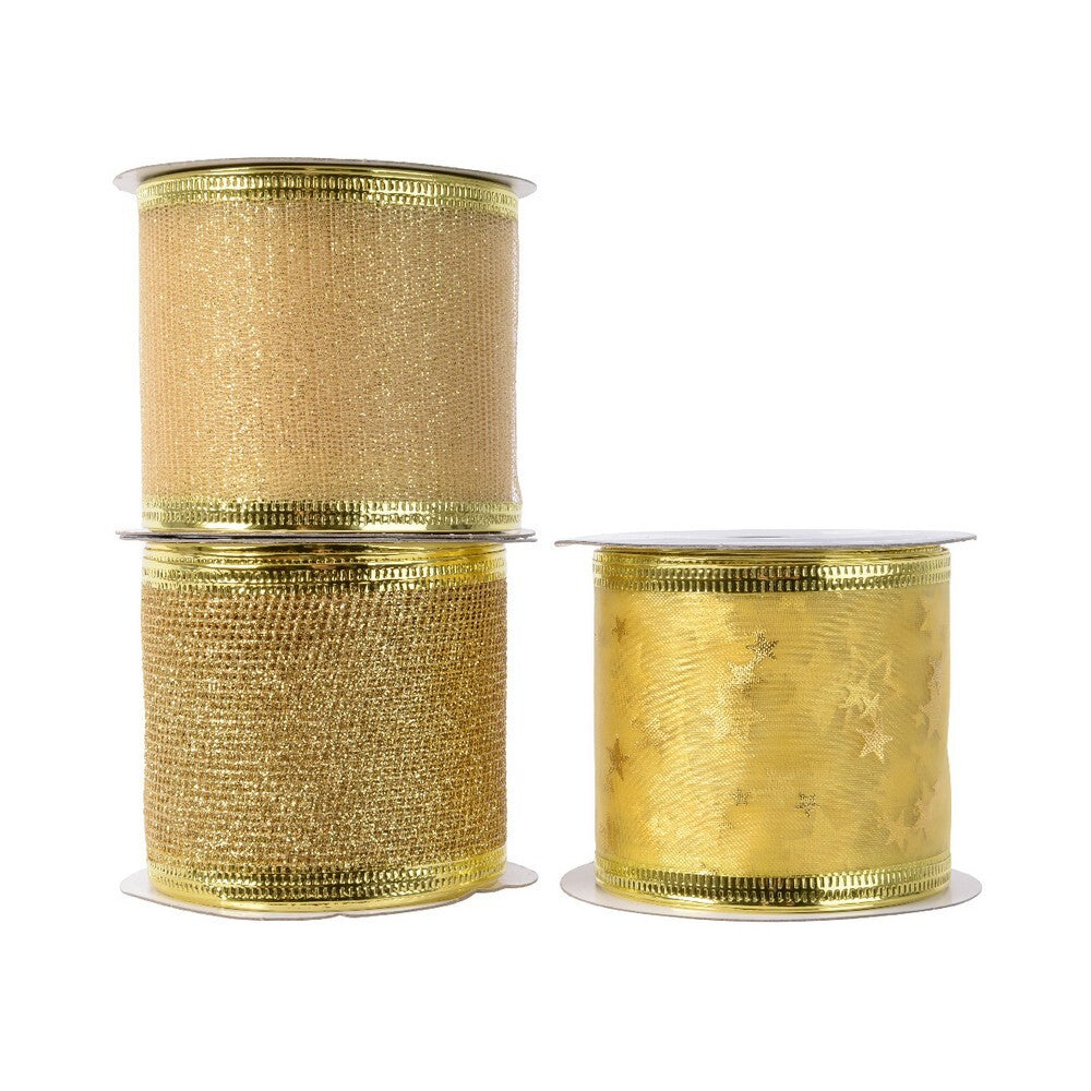 Kaemingk Polyester Ribbon with Glitter & Foil – Gold Decorative Ribbon for Christmas Gift Wrapping, Crafts & Holiday Decoration