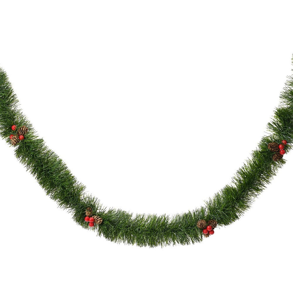 Kaemingk PVC Christmas Garland with Pinecones & Berries – Decorative Holiday Garland for Mantel, Door, Staircase & Tree Decoration
