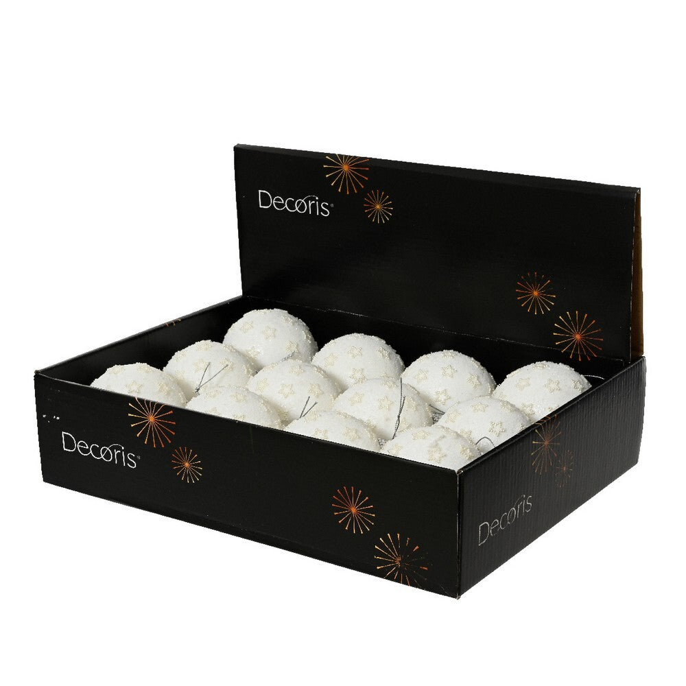 Kaemingk Foam Christmas Bauble with Beads & Pearl Star – Winter White Ornament, for Tree & Holiday Decoration, 8cm 1-Piece