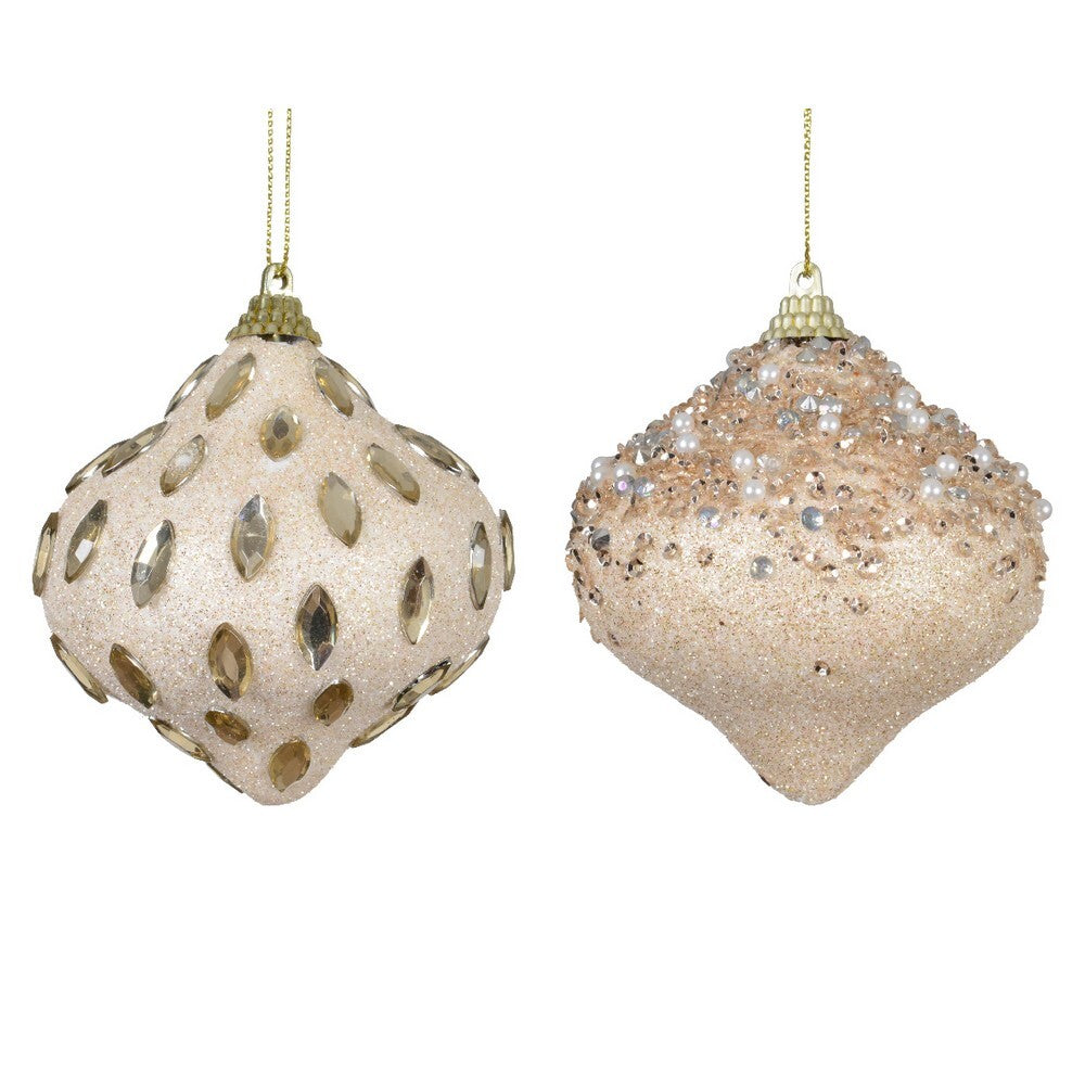 Kaemingk Foam Onion Christmas Bauble with Acrylic Pearl Beads Ornament for Tree & Holiday Decoration– 8cm, 1-Piece Assorted