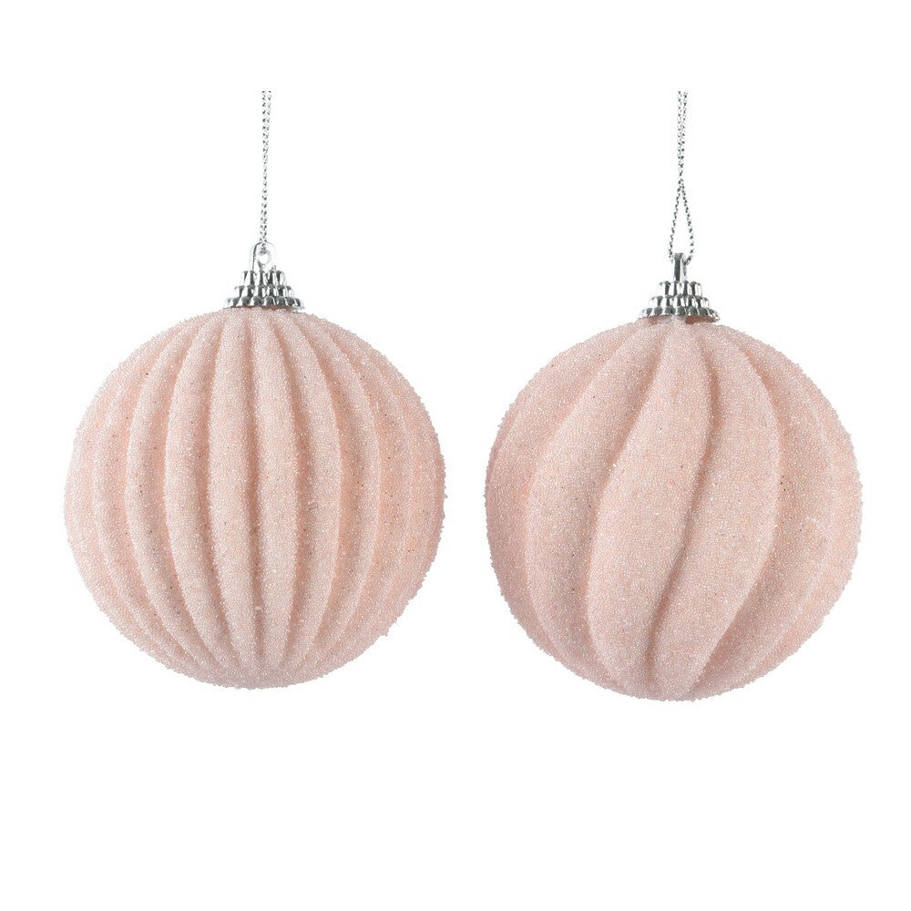 Kaemingk Foam Christmas Bauble with Glitter & Beads – Blush Pink Ornament for Tree & Holiday Decoration-8cm, 1-Piece Assorted
