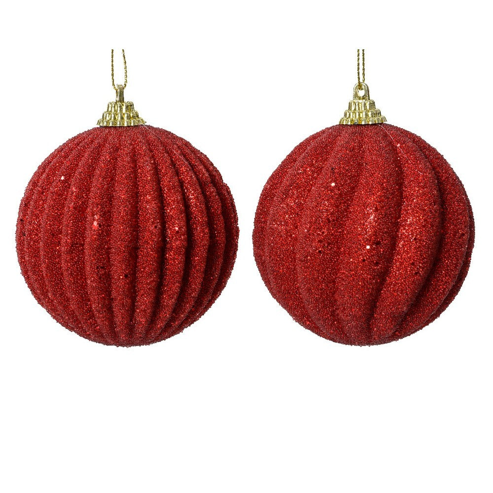 Kaemingk Foam Christmas Bauble  Red Ornament with Glitter & Beads for Tree, Wreaths & Holiday Décor– 8cm, 1-Piece Assorted