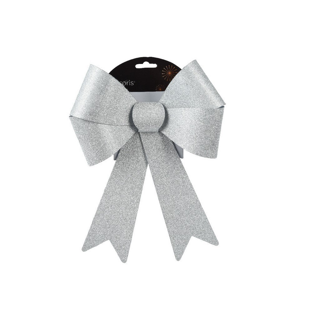 Kaemingk PVC Christmas Bow Silver Ornament for Tree, Wreath & Holiday Decoration – 50cm
