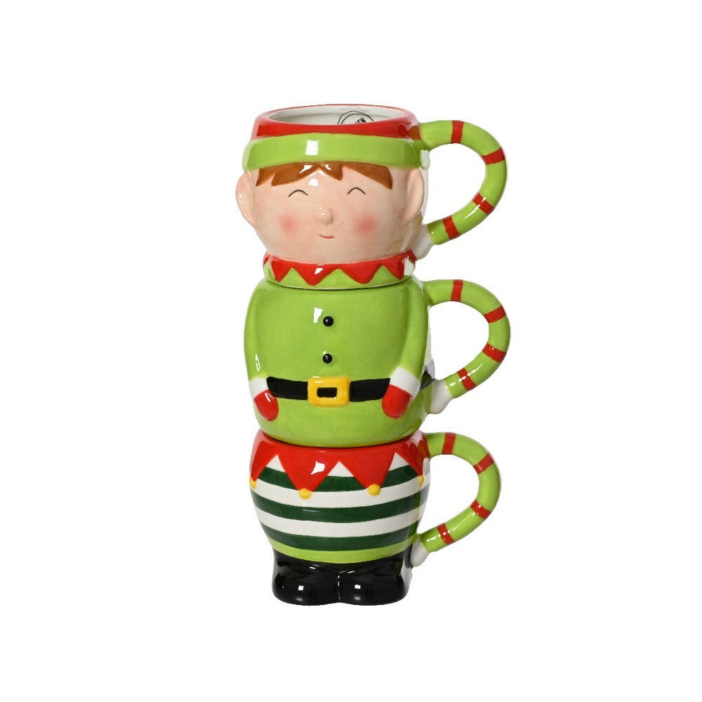 Kaemingk Dolomite Elf Mug Christmas Coffee & Tea Cups for Holiday Dining & Gifting, 3-Piece Set – Assorted