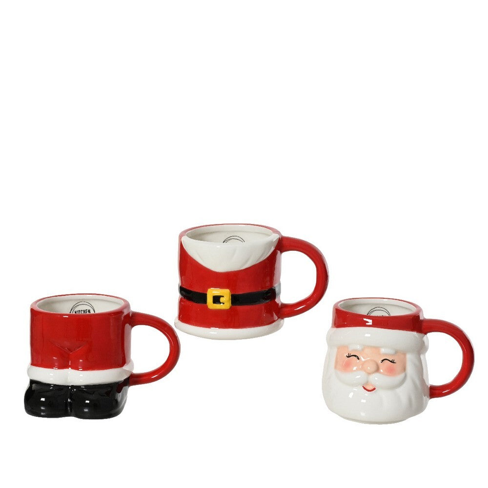 Kaemingk Dolomite Santa Mug Christmas Coffee & Tea Cup for Holiday Dining & Festive Gifting, 3-Piece Set – Assorted