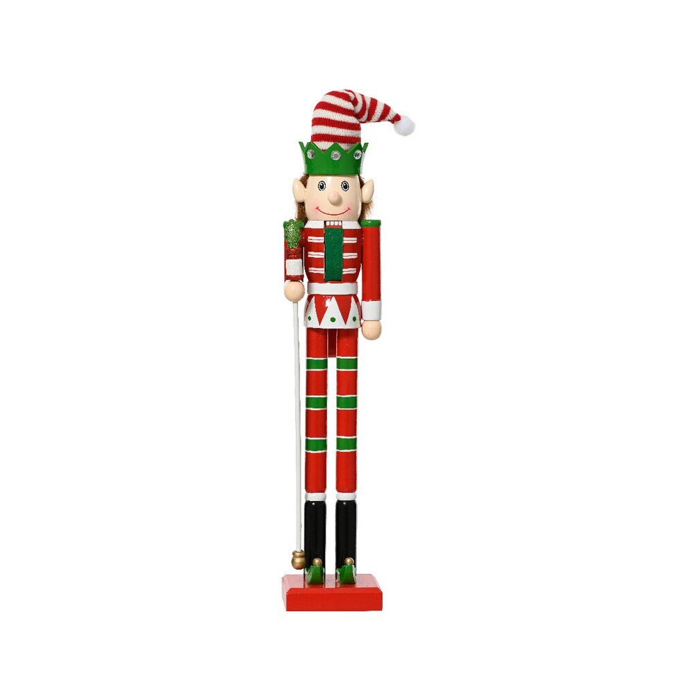 Kaemingk Pinewood Nutcracker Thin Body, Long Legs Red Christmas Decoration for Tree, Shelf & Holiday Display– 50cm