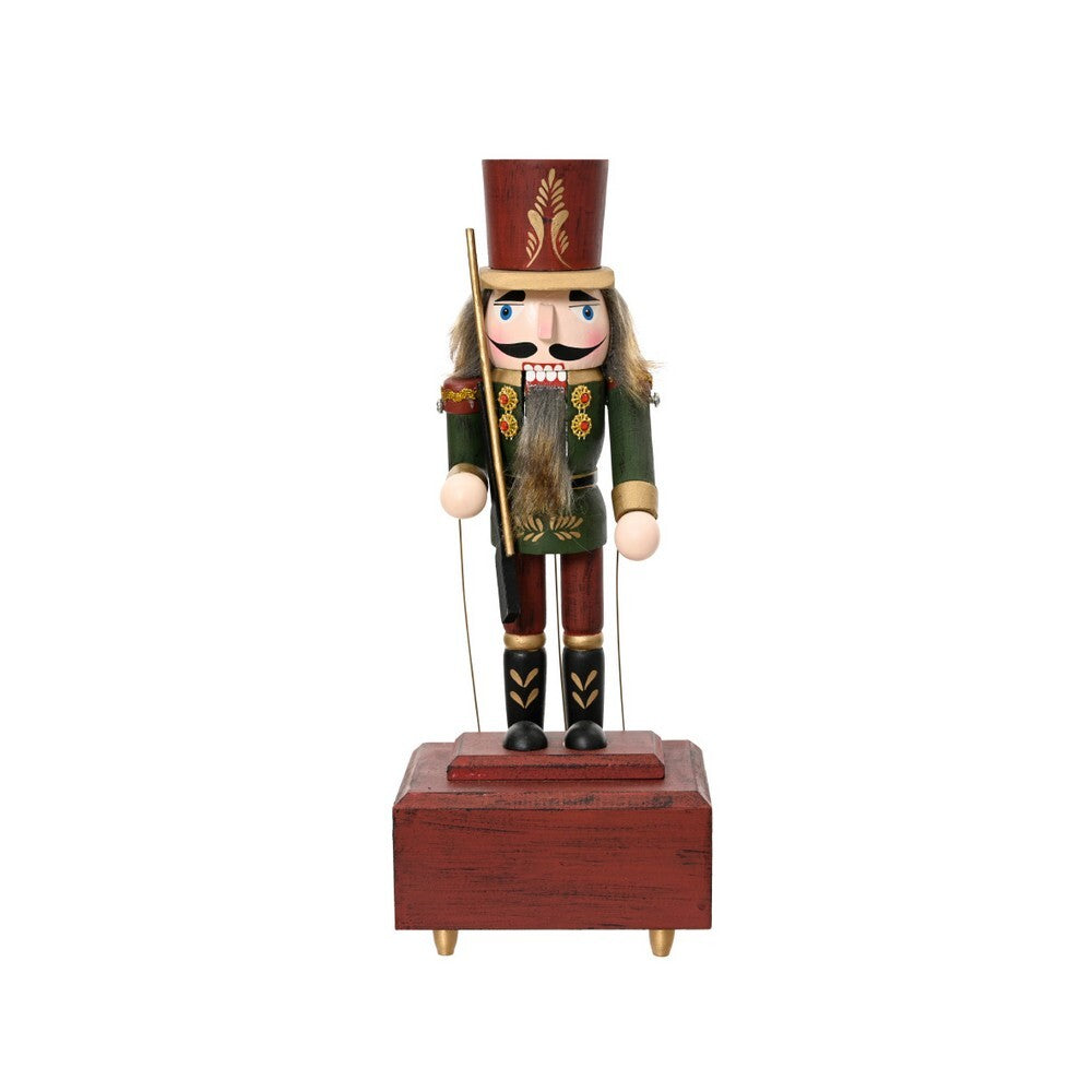 Kaemingk Red Nutcracker Music Box  Pinewood Christmas Ornament for Home & Tree Display– 30cm