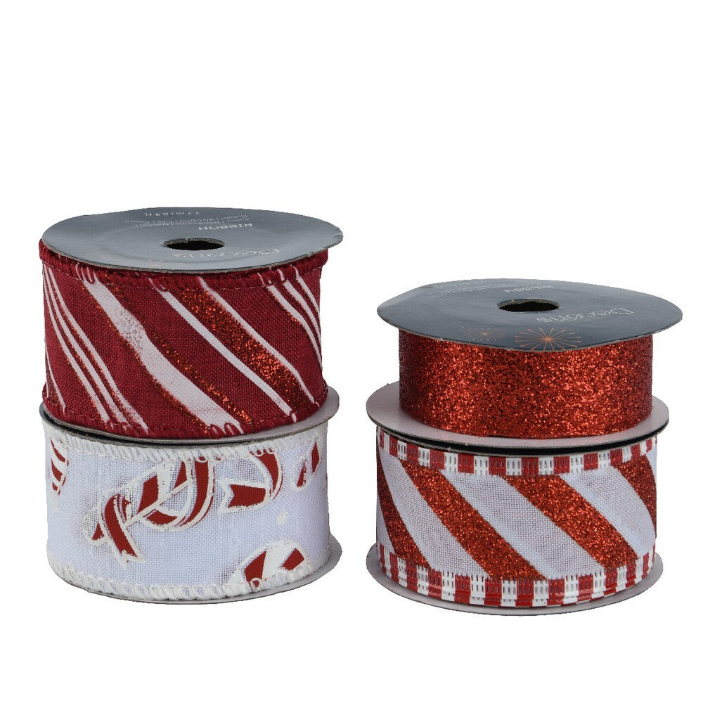 Kaemingk Red & White Polyester Ribbon  Wide for Christmas Crafts & Holiday Decoration– 4.2cm, Assorted 1 piece