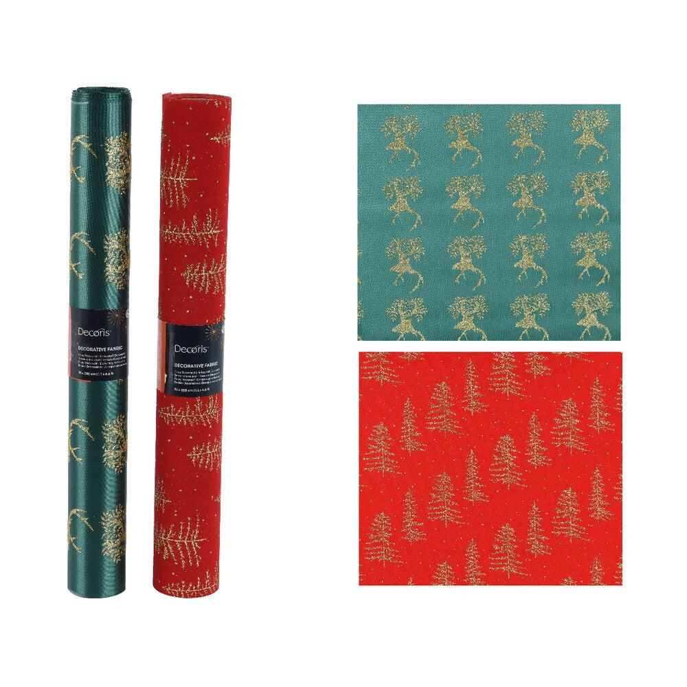 Kaemingk Green & Red Polyester Deco Fabric for Christmas Crafts, Gift Wrapping & Festive Home Décor– 200cm, 1 Piece Assorted