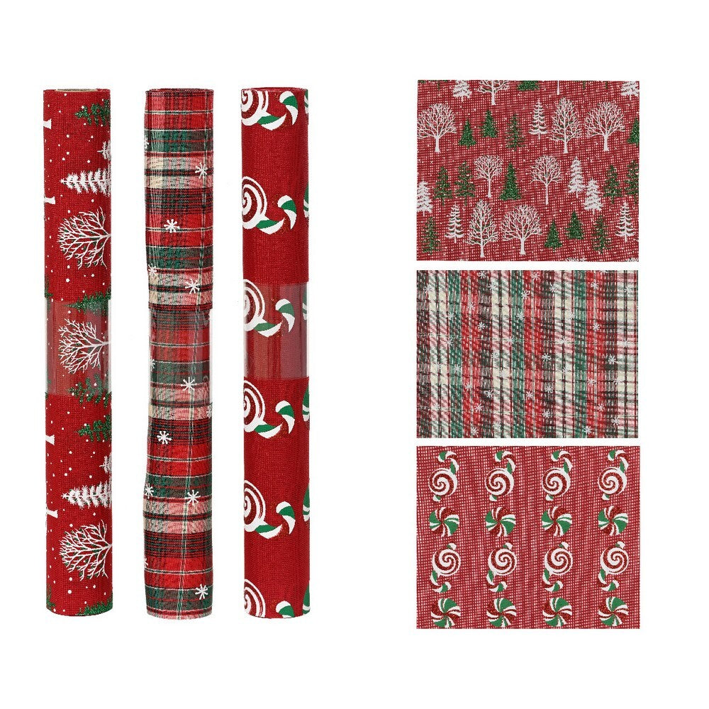 Kaemingk Rectangular Polyester Deco Fabric – Handmade Prints with Checks, Candy Bar & Tree Designs for Christmas Crafts, Gift Wrapping & Holiday Decorations Assorted 1 piece