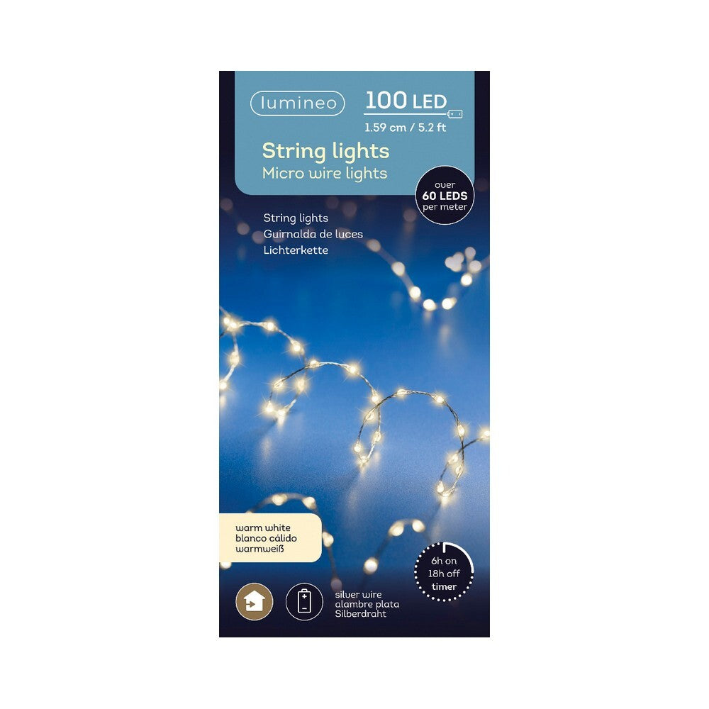 Kaemingk Micro LED Extra Dense String Lights – 159cm Indoor Steady Warm White for Christmas Crafts, Holiday Décor, Festive Home & Tree Display,