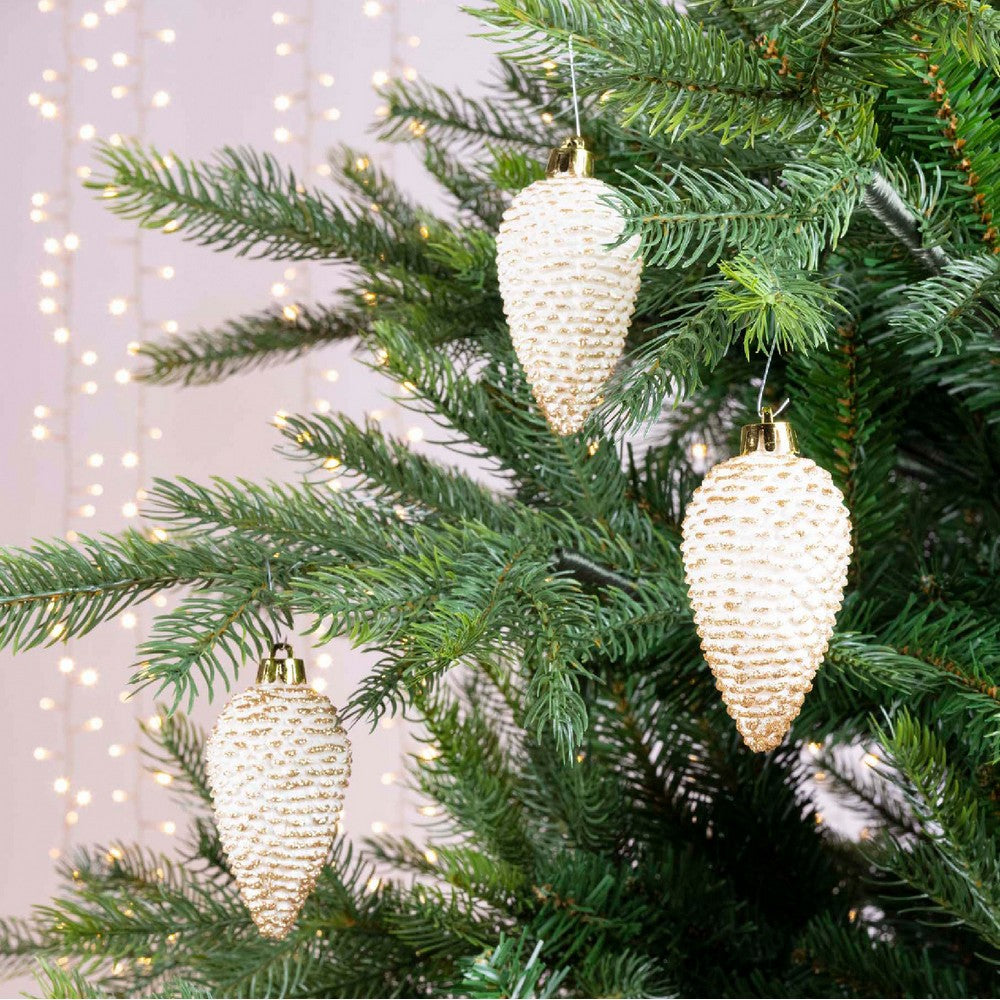 Kaemingk 8cm Polystyrene Pinecone with Glitter – Wool White Christmas & Holiday Ornament for Festive Indoor Décor, 6 piece pack