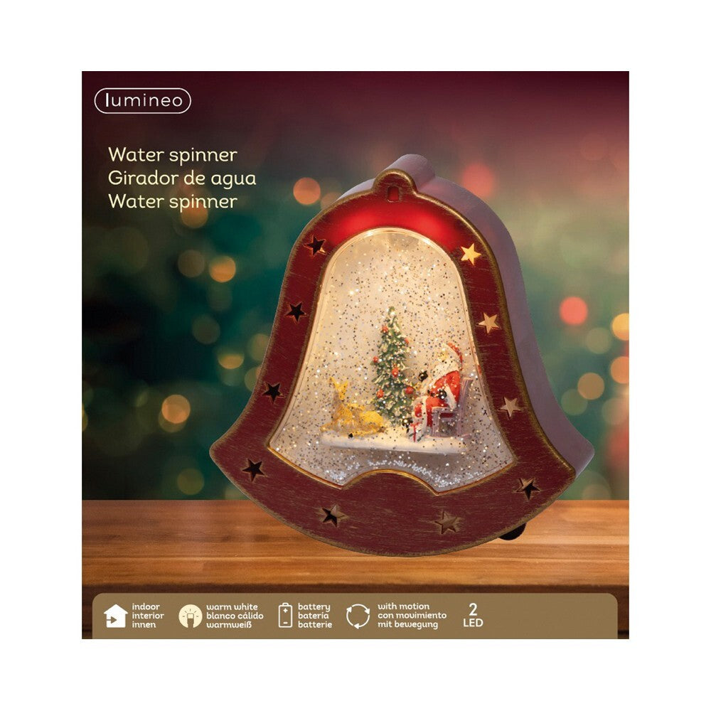 Kaemingk 20.7?cm LED Christmas Bell Ornament – Indoor Holiday Decoration with Warm White Lights, Water Spinner Effect, Festive Tabletop Décor, Seasonal Christmas & Holiday Home Ornament