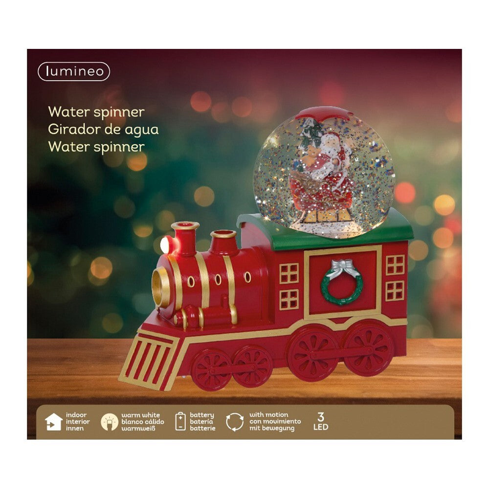 Kaemingk 18.5 cm LED Train – Red Plastic Indoor Christmas Ornament with Water Spinner Effect for Holiday & Festive Décor