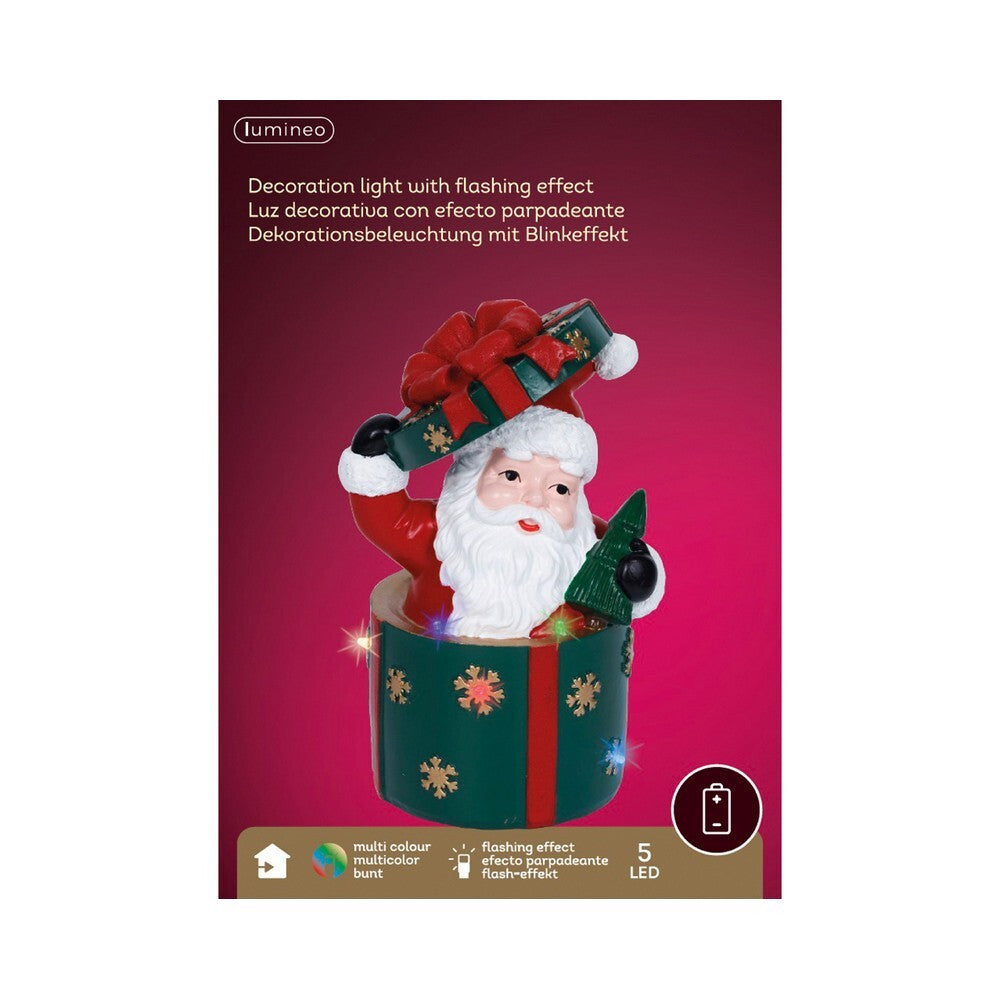 Kaemingk 20?cm LED Santa – Polyresin Indoor Christmas Ornament with Flashing Lights for Festive Tabletop Décor & Holiday Decoration