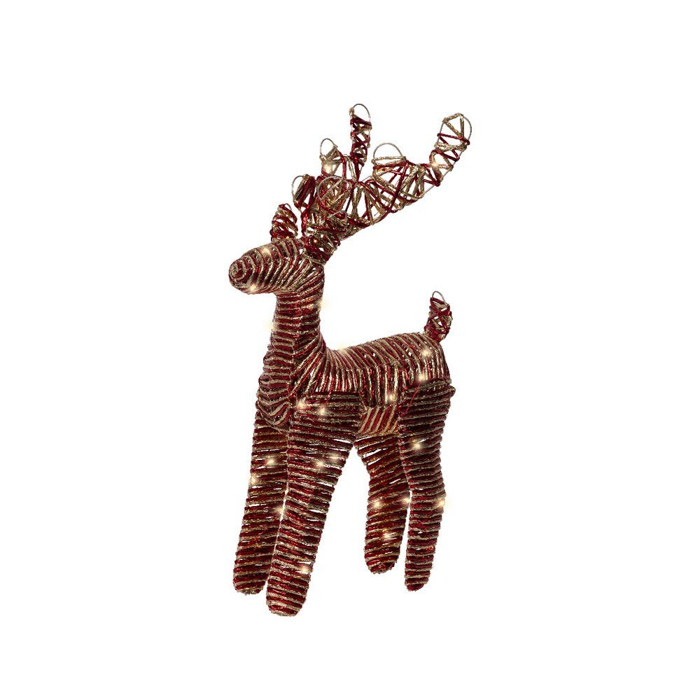Kaemingk 55 cm Micro LED Reindeer – Red Paper Indoor Christmas Ornament with Warm White Lights for Holiday Decoration & Indoor Festive Display