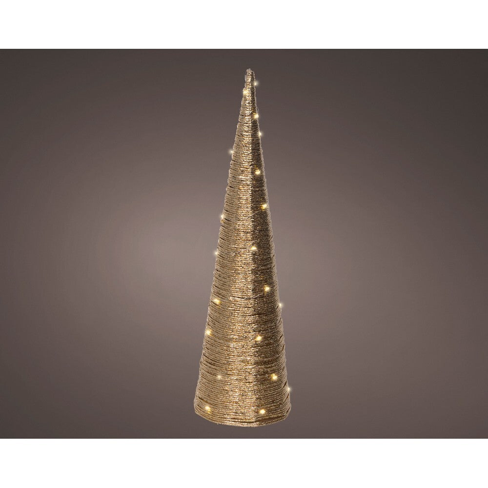 Kaemingk 60 cm Micro LED Cone – Gold Paper Indoor Christmas Ornament with Warm White Lights for Holiday Decoration & Indoor Festive Display