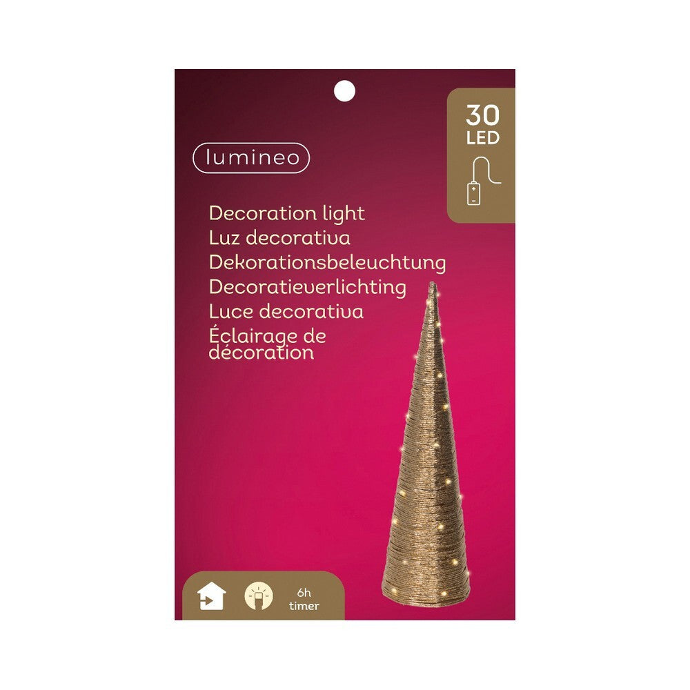 Kaemingk 60 cm Micro LED Cone – Gold Paper Indoor Christmas Ornament with Warm White Lights for Holiday Decoration & Indoor Festive Display