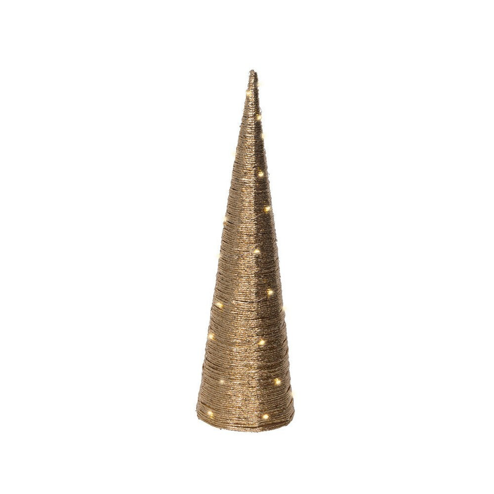 Kaemingk 60 cm Micro LED Cone – Gold Paper Indoor Christmas Ornament with Warm White Lights for Holiday Decoration & Indoor Festive Display